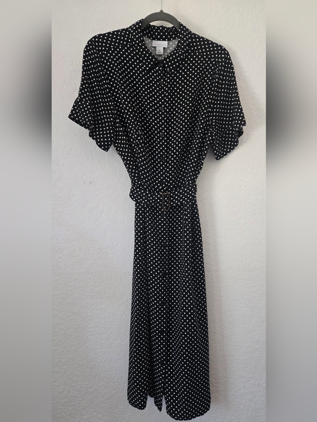 Liz Claiborne Black And White Polka Dot Maxi Dress With Belt
